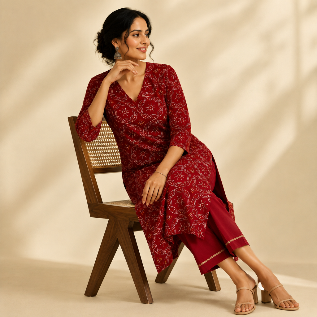 Zara Bandhani Kurti Set