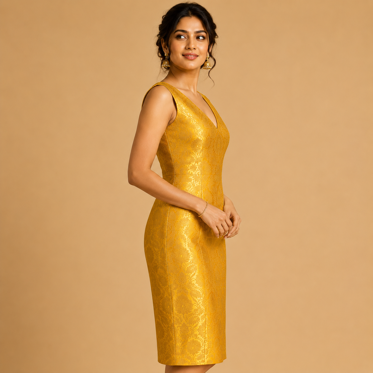 Aurelia Gold Jacquard Dress