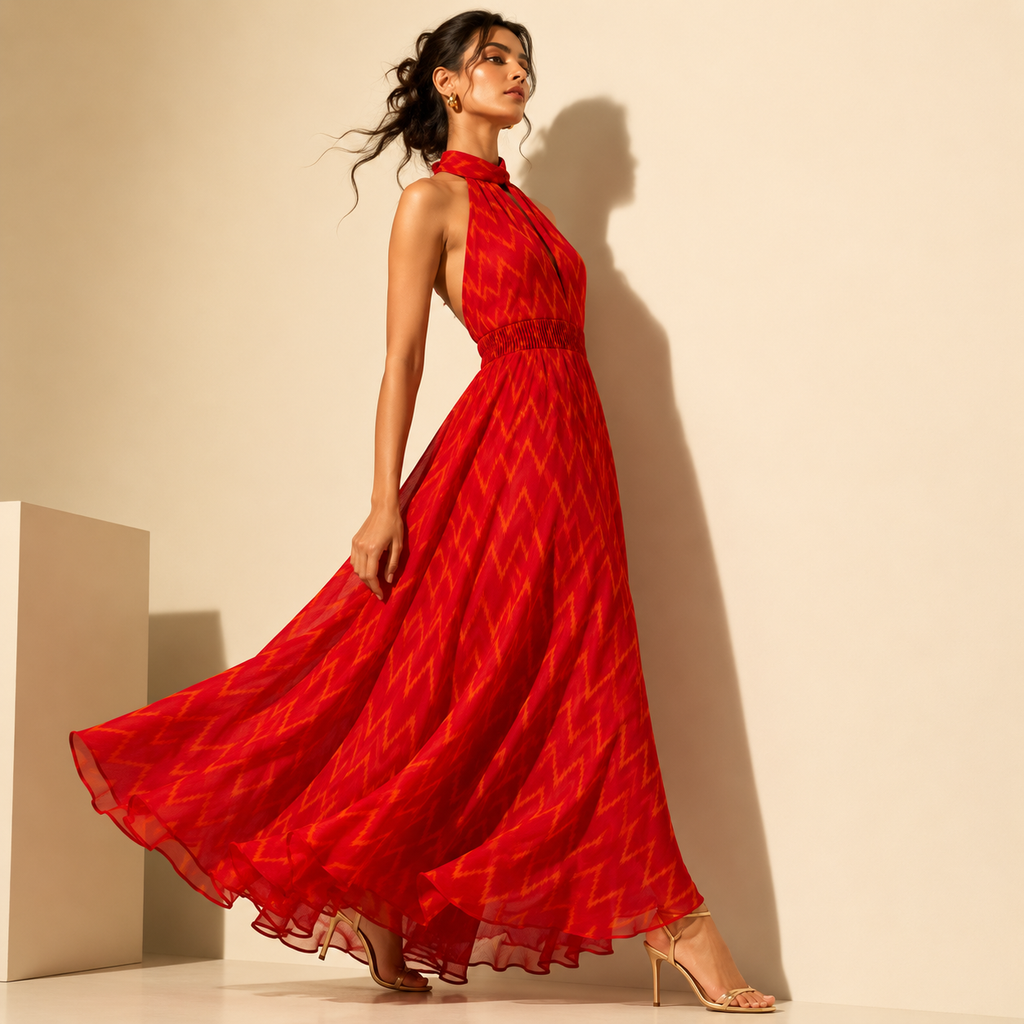 Scarlet Ikat Halter Maxi Dress