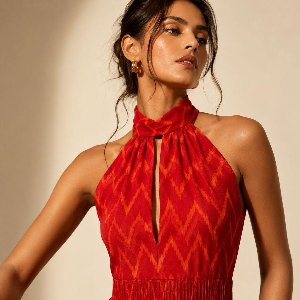 Scarlet Ikat Halter Maxi Dress