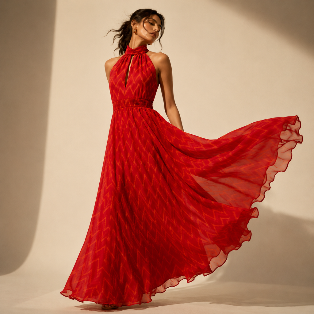 Scarlet Ikat Halter Maxi Dress