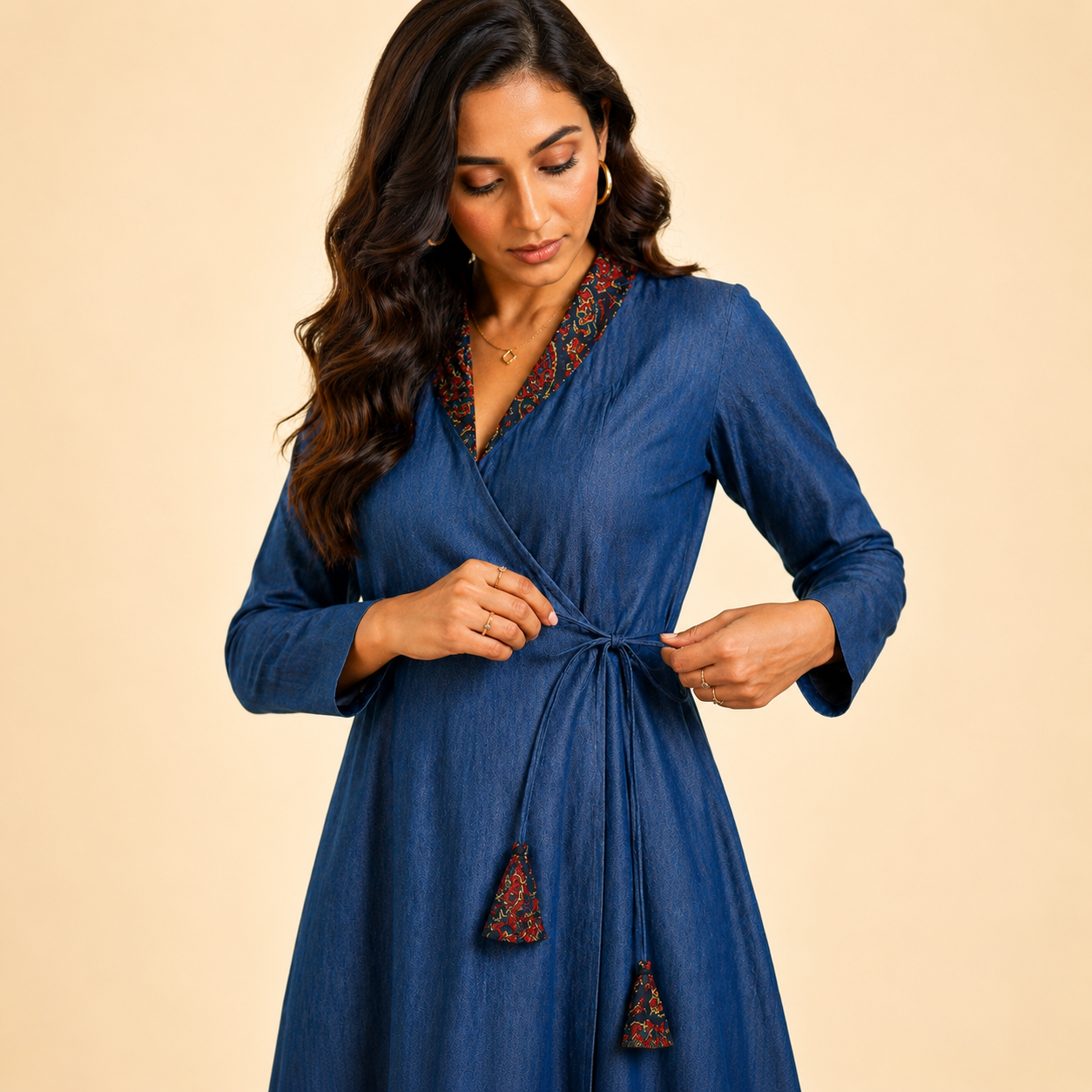 Denim Anarkali Wrap Dress | Indo-Western Fashion